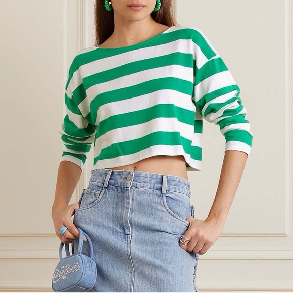 NWT Suzie Kondi Psaras Striped Tee in Green and White Stripe Sz XL - Picture 1 of 12